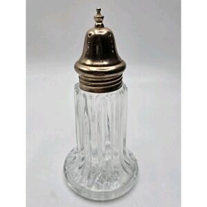 Vintage Fluted Cut Glass Muffineer Sugar Shaker Silver Plated Lid 6"H